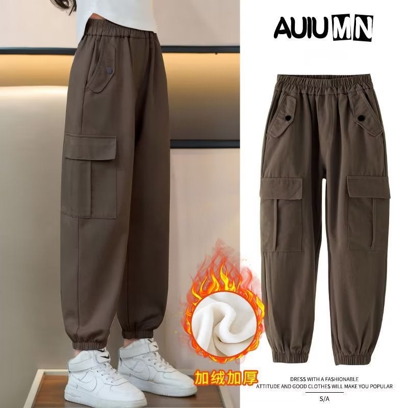 Girls' Fleece-Lined Crane Pants All-Match Children'S Loose Casual Pants Large Children Fleece-Lined Pants - Image 5