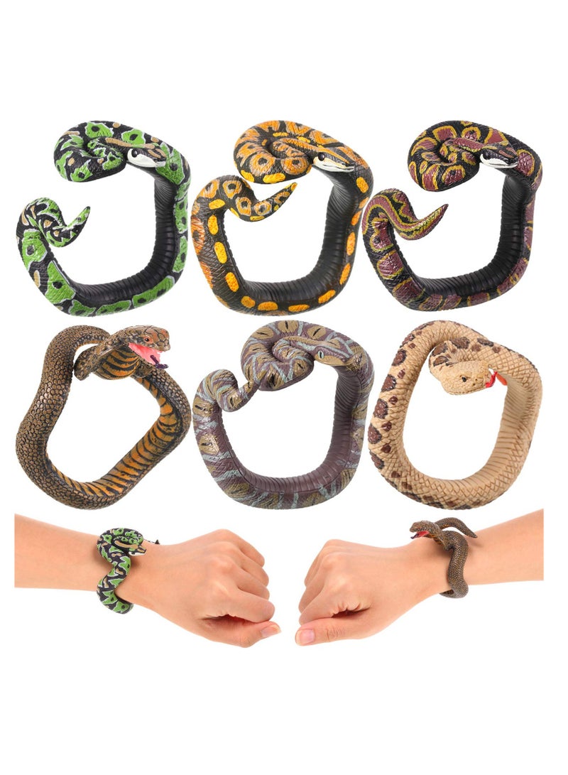 SOLARAE 6-Pack Toy Snake Bracelets - Realistic PVC Simulation Snake Wristbands, Fake Snake Prank Toys for Halloween, Party Supplies, Scary Fun for Adults & Teens - Image 1