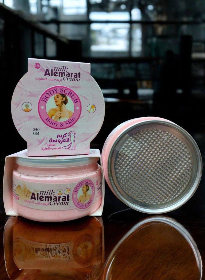 كريم وسكراب بيكيني باتر للعناية بالجسم والبشرة من حليب الإمارات، كريم عناية العروس لتفتيح وتنعيم البشرة، مقشر جسم لإزالة الجلد الميت وتوحيد لون البشرة، مناسب للمناطق الحساسة ومنطقة البكيني وتحت الإبط، ترطيب عميق وتغذية للبشرة، تحسين ملمس الجلد واستعادة النعومة، منتج عناية شخصية للجسم والبشرة لجميع أنواع البشرة، مثالي للاستخدام اليومي وقبل المناسبات الخاصة. - Image 3