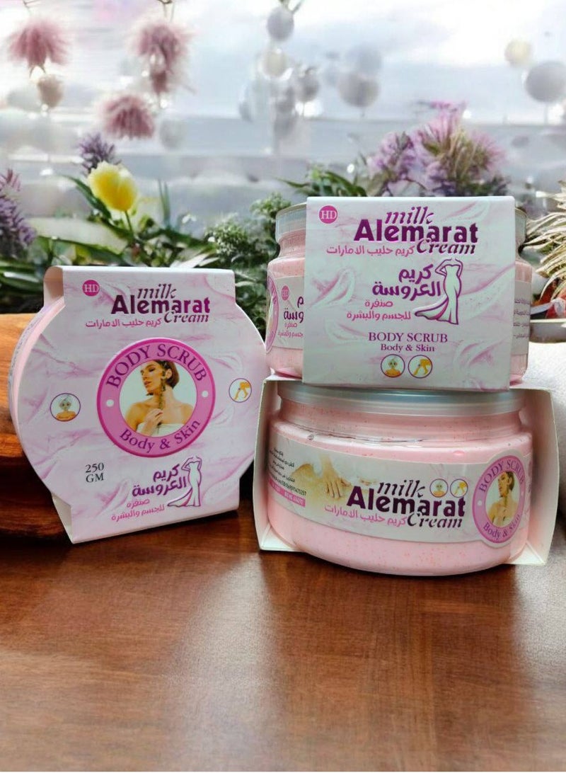 كريم وسكراب بيكيني باتر للعناية بالجسم والبشرة من حليب الإمارات، كريم عناية العروس لتفتيح وتنعيم البشرة، مقشر جسم لإزالة الجلد الميت وتوحيد لون البشرة، مناسب للمناطق الحساسة ومنطقة البكيني وتحت الإبط، ترطيب عميق وتغذية للبشرة، تحسين ملمس الجلد واستعادة النعومة، منتج عناية شخصية للجسم والبشرة لجميع أنواع البشرة، مثالي للاستخدام اليومي وقبل المناسبات الخاصة. - Image 1