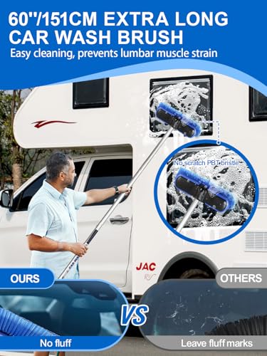 ZimiTeda PBT Car Wash Brush with Long Handle 10 Larger Soft Bristle Brush Head Rubber Bumper for Vehicle Wheel RV SUV Boat Truck Solar Panel Deck Washing 60 151cm - Image 3