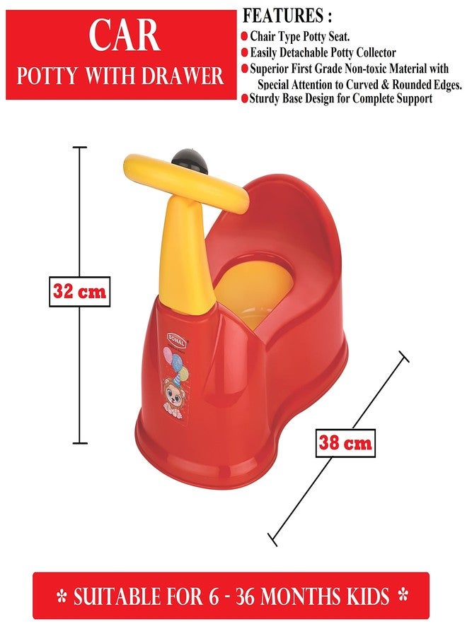 Sonal Plastic - Baby CAR - Baby Car Potty Seat/Chair with Removable Drawer, Lid (Age 6 Months to 3 Years) (Red) - Image 2