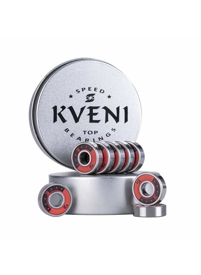 KVENI محامل لوح التزلج الخزفية، محامل كرات 608rs الممتازة - محامل لوح طويل احترافية لرباعيات التزلج، التزلج على الجليد، السكوترات، الدوارات، ABEC، عبوة 8 (أحمر) - Image 1