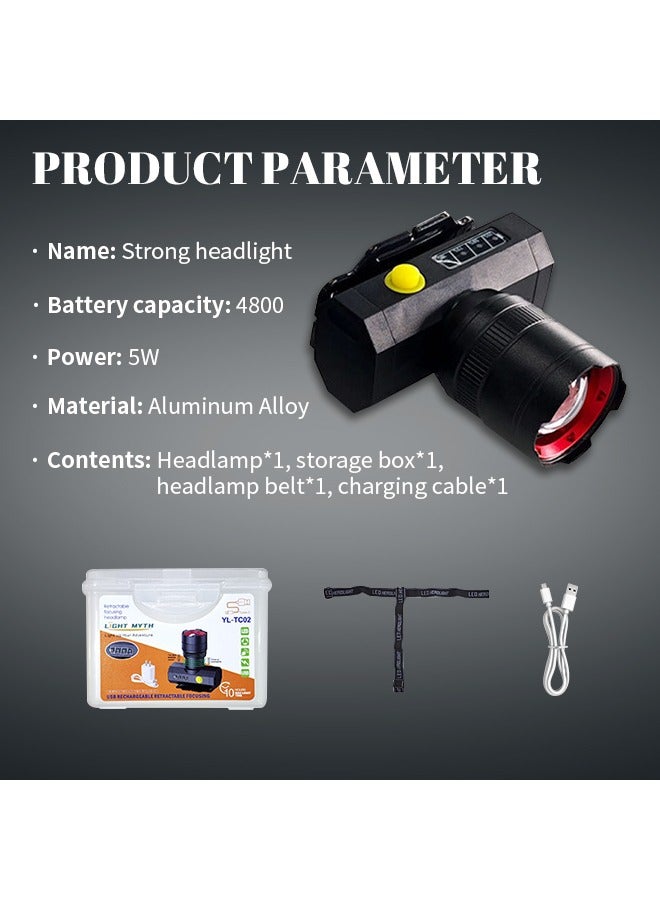Dimmable Head Light, Waterproof LED Headlamp With USB Data Cable, Storage Box, Headlamp Belt, Suitable for Running and Cycling