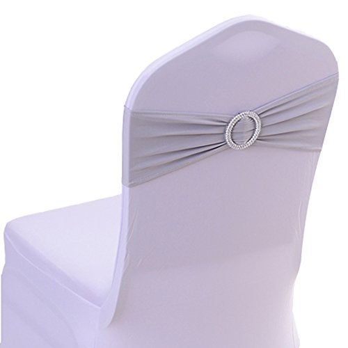 SheYang 50PCS Spandex Chair Sashes Bows Elastic Chair Bands with Buckle Slider Sashes Bows for Wedding Decorations (50PCS, Light Grey) - Image 1