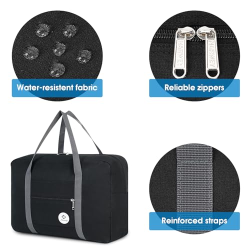 Narwey For Spirit Airlines Personal Item Bag 18x14x8 Foldable Travel Duffel Bag Tote Carry on Luggage Duffle Overnight for Women and Men (1112-Black) - Image 3