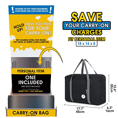 Narwey For Spirit Airlines Personal Item Bag 18x14x8 Foldable Travel Duffel Bag Tote Carry on Luggage Duffle Overnight for Women and Men (1112-Black) - Image 2