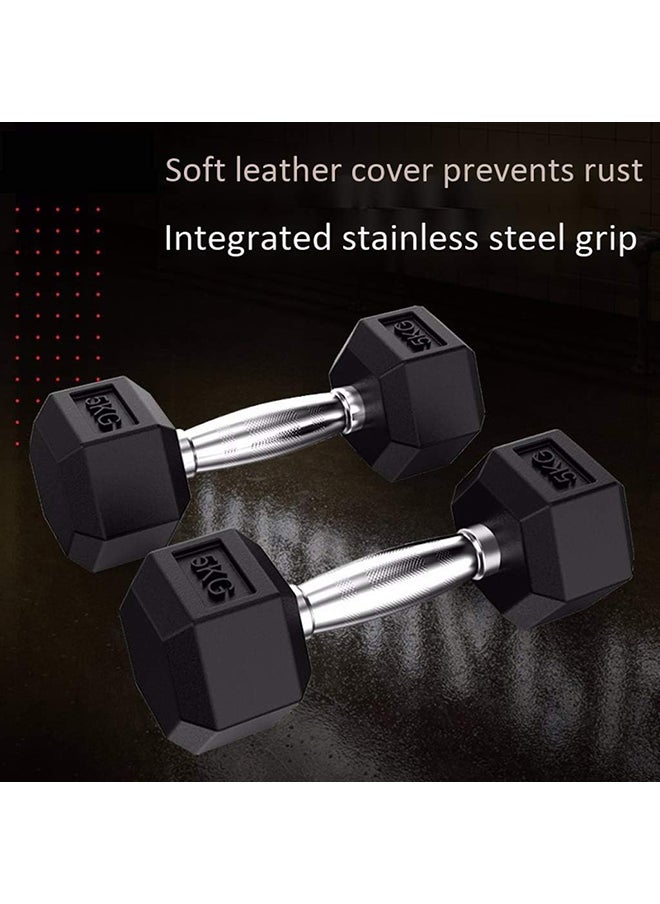 Generic Dumbbell Solid Iron Hexagon Dumbbell Rubber Encased Hex Dumbbell with Metal Handles Home Sports Fitness Equipment  - Image 3
