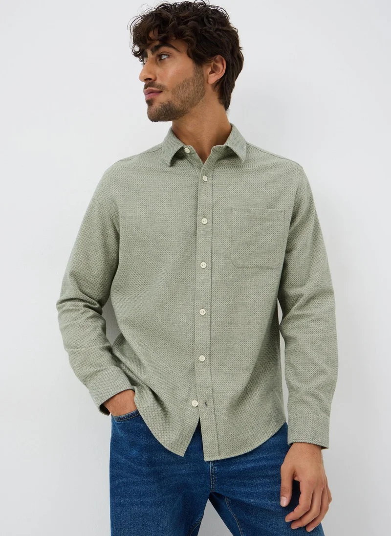 Matalan Green Brushed Birdseye Plain Shirt