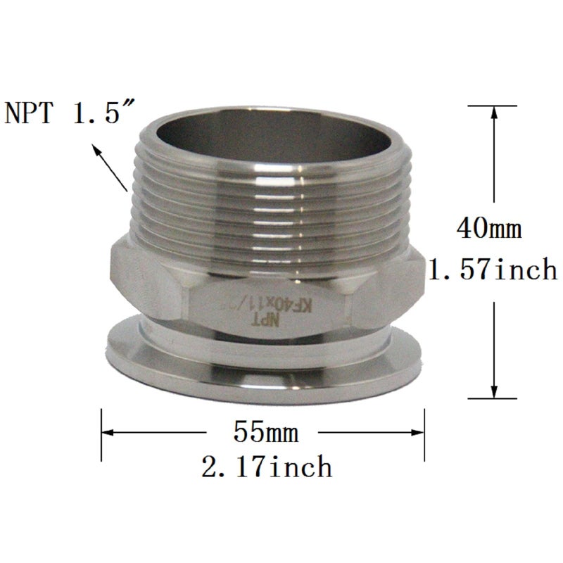QMINOX SS304 KF40 NPT Male Adaptor thread 15 NW40 KF Male coupling ISOKF40 X NPT 15 - Image 3