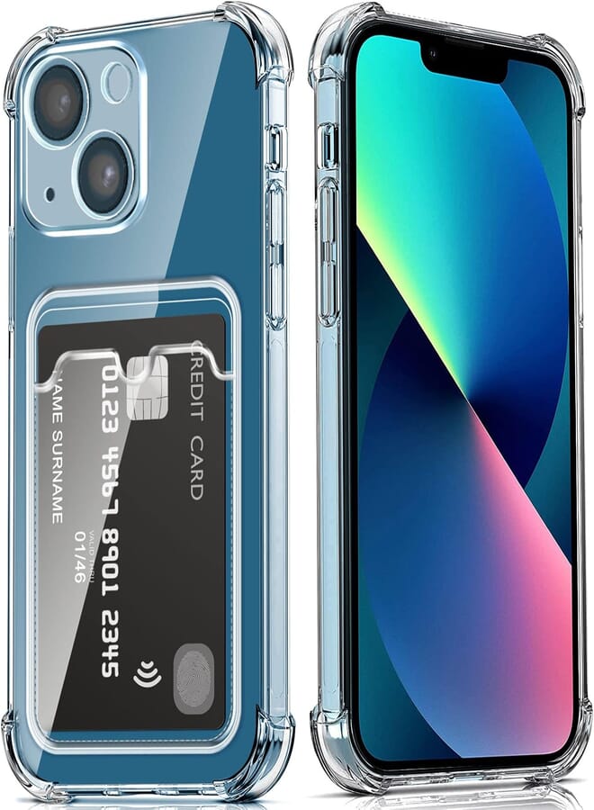 DEVASO Case for iPhone 13 Soft TPU Silicone Transparent Camera Protection Case with Card Holder Wallet Lens Anti-Scratch Card Cover