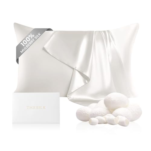 THXSILK 100 Silk Pillowcase for Hair and Skin Both Sides Grade 6A 22 Momme Mulberry Silk Pillow Case with Hidden Zipper Soft Smooth White Pillowcase1pc Queen Size 20x30 - Image 1