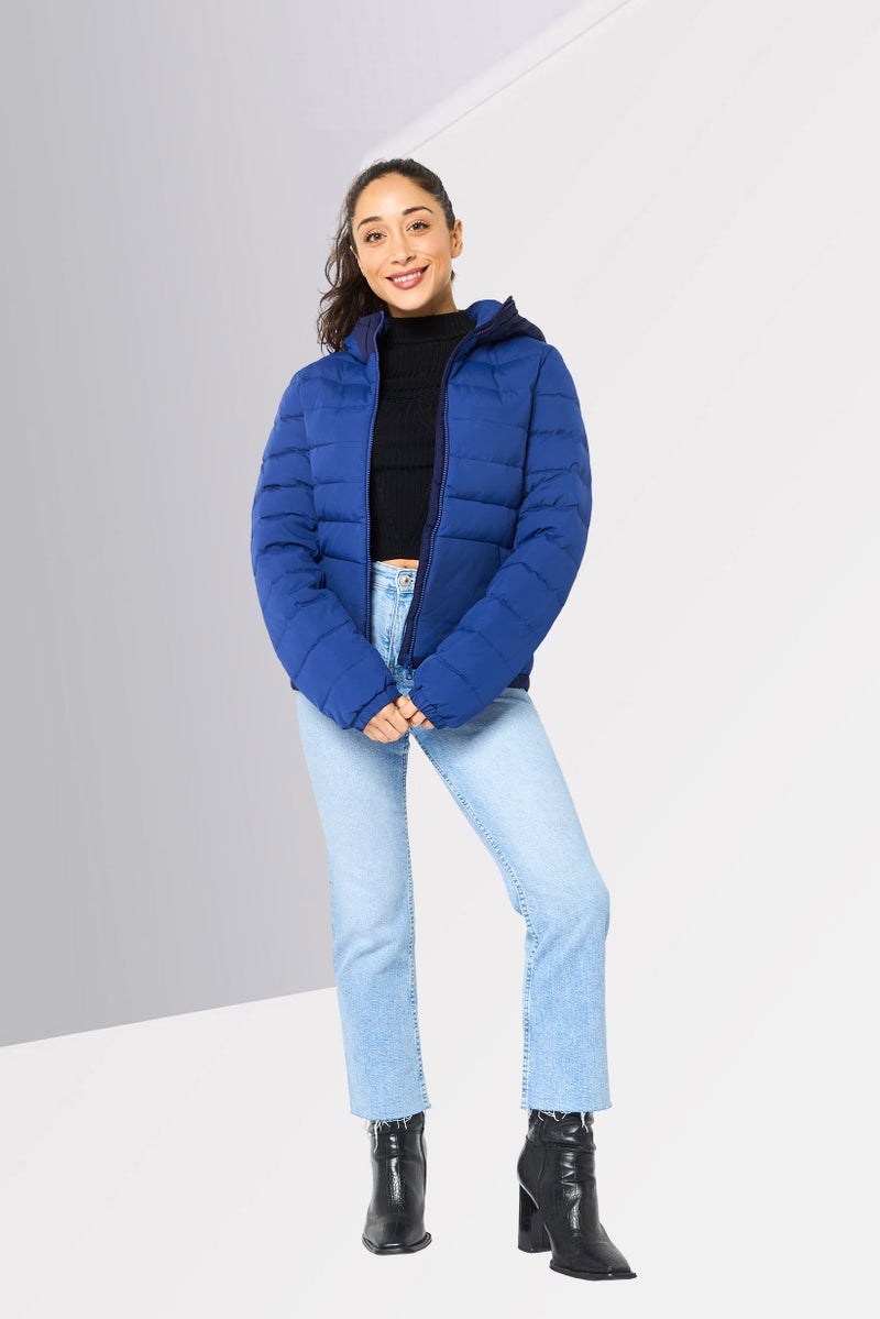 LACOSTE Women Quilted Puffer Jacket, Blue - Image 2