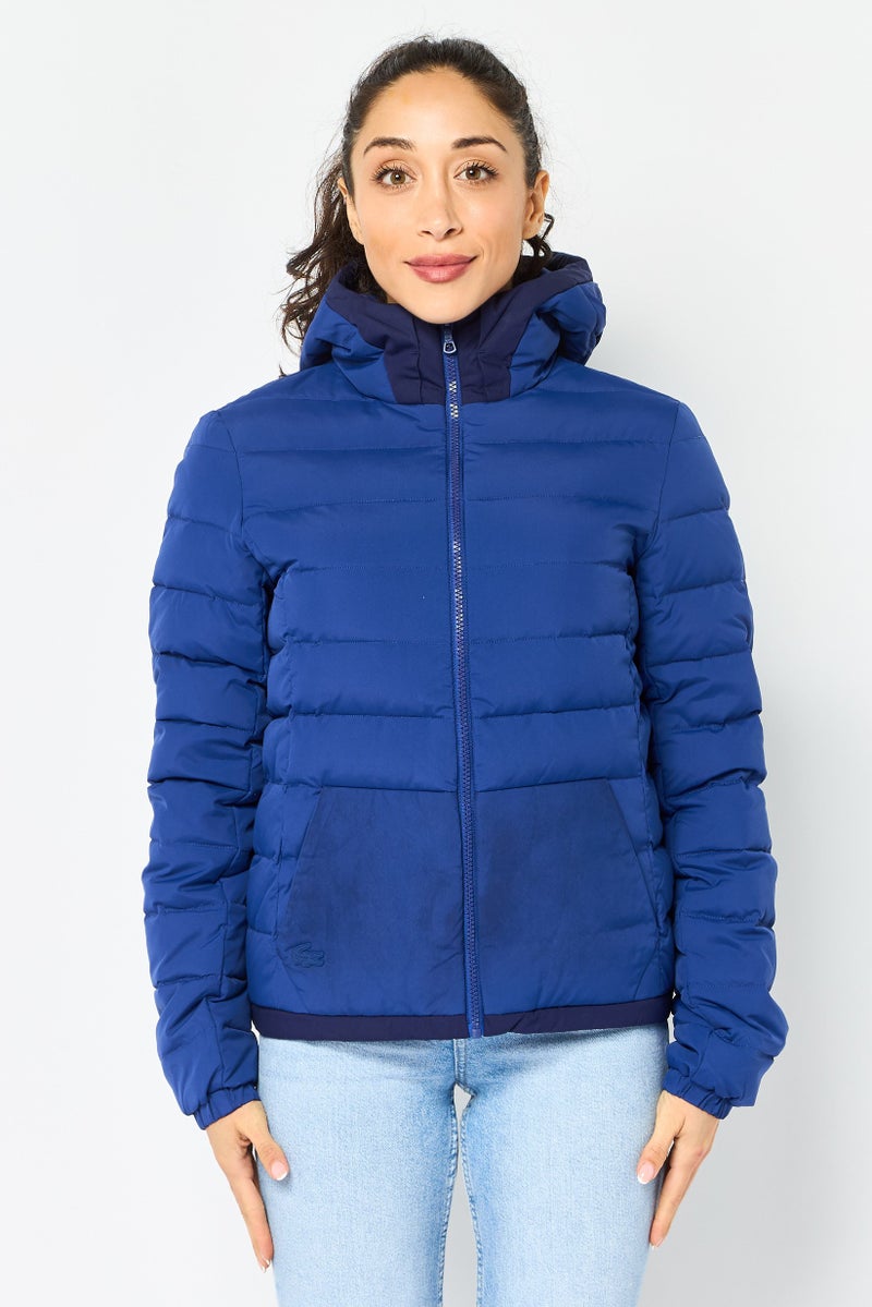 LACOSTE Women Quilted Puffer Jacket, Blue - Image 1