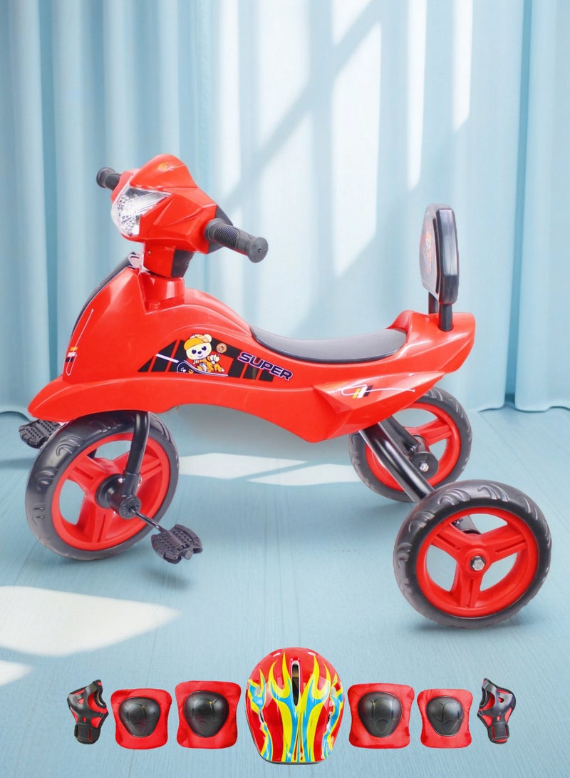 إيزي فيتشور دراجة أطفال من إيزي فيوتشر (متوفرة بألوان الأزرق والأحمر والوردي) - دراجة ثلاثية العجلات للأطفال، دراجة ثلاثية العجلات للأطفال مزودة بإضاءة وموسيقى، تتضمن العبوة مجموعة كاملة من معدات الحماية. - Image 1