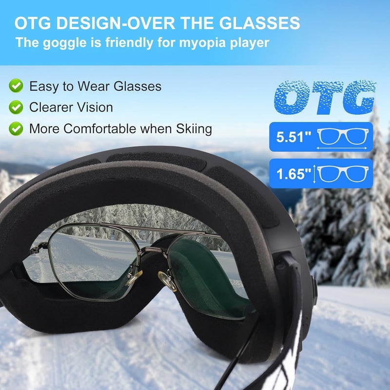 EXP VISION Snowboard Ski Goggles Men Women Youth, Anti Fog OTG Winter Snow Goggles Spherical Detachable Lens - Image 4