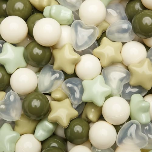 TRENDPLAY Ball Pit Balls Star and Heart Shapes for Toddlers 200 Count Plastic Balls for Ball Pit Fun and Play Cream Green - Image 1