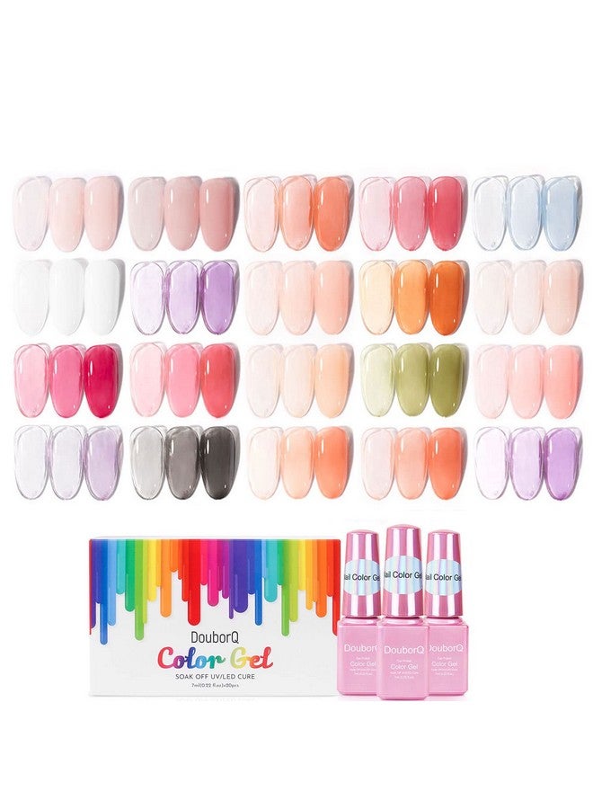 DouborQ 20 Colors Jelly Crystal Gel Nail Polish Set Nude Pink Red Purple White Black Green Orange Soak Off Nail Polish for Girls - Image 1