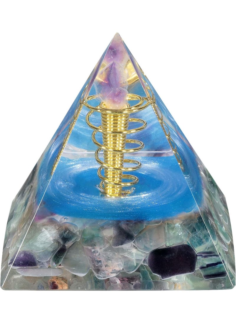mookaitedecor mookaitedecor Fluorite Crystal Orgone Pyramid with Amethyst Cluster Wrapped Copper Wire, Orgonite Energy Generator Stone Ornament for Chakra Reiki Balancing Meditation 