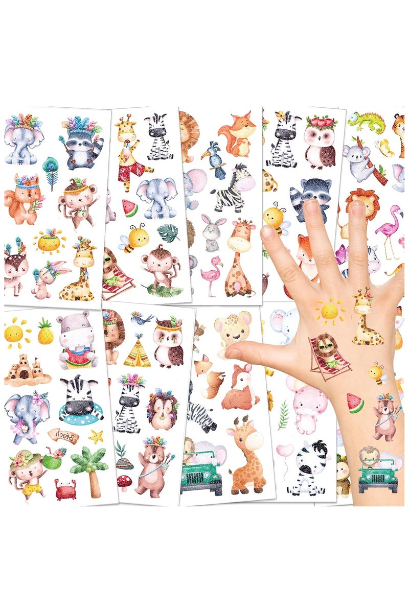 ORAINBOW 10 Sheets Glitter Animals Temporary Tattoo for Kids Elephant Lion Bee Flamingos Jungle Animal Tattoo Stickers Summer Waterproof Fake Tattoos for Birthday Party Favor Goodie Bags - Image 1