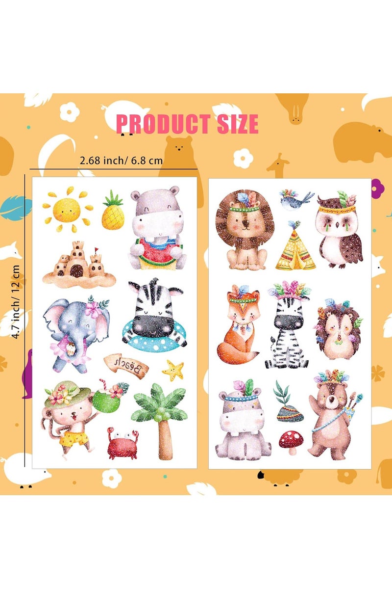 ORAINBOW 10 Sheets Glitter Animals Temporary Tattoo for Kids Elephant Lion Bee Flamingos Jungle Animal Tattoo Stickers Summer Waterproof Fake Tattoos for Birthday Party Favor Goodie Bags - Image 3