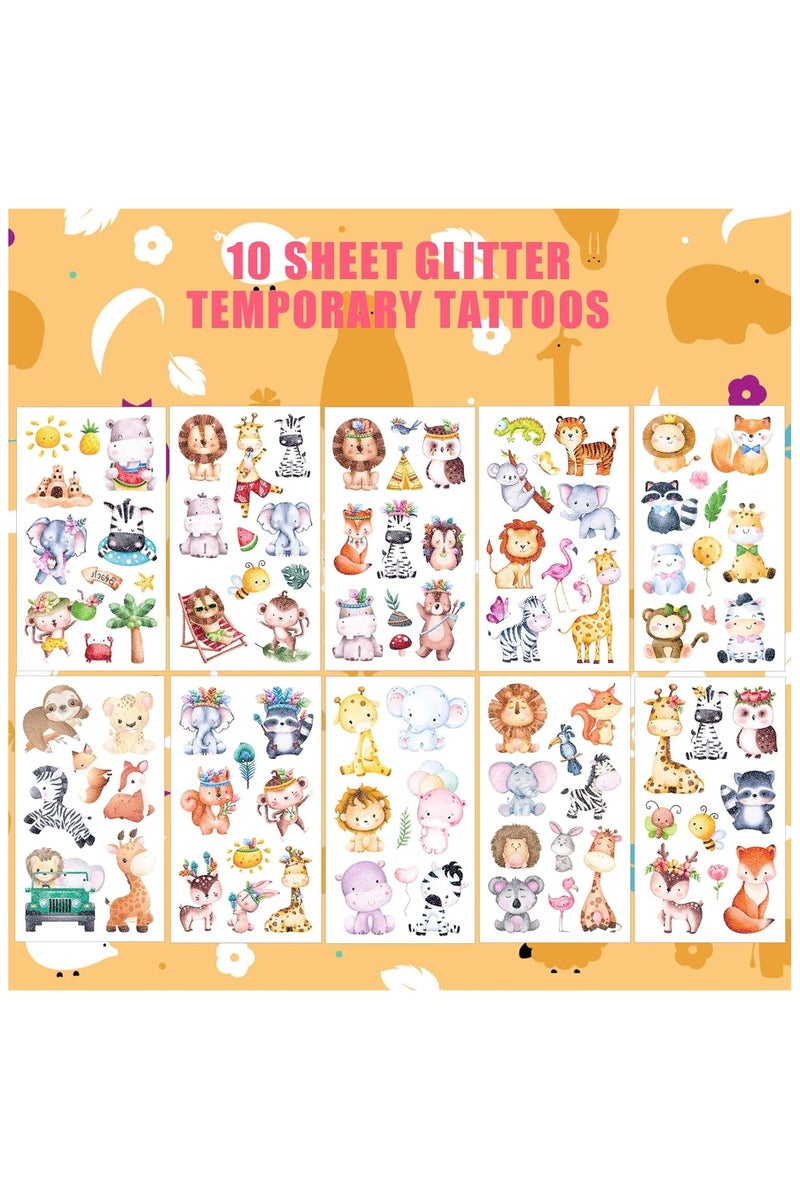 ORAINBOW 10 Sheets Glitter Animals Temporary Tattoo for Kids Elephant Lion Bee Flamingos Jungle Animal Tattoo Stickers Summer Waterproof Fake Tattoos for Birthday Party Favor Goodie Bags - Image 2