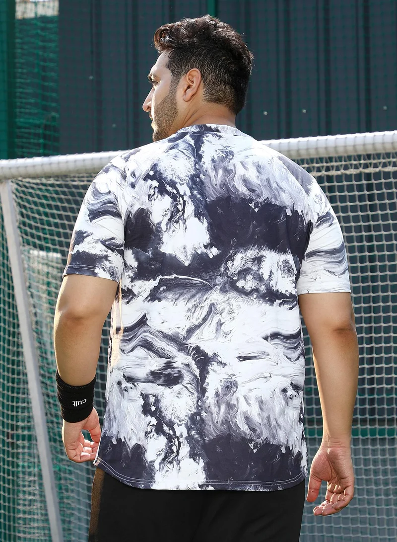 Instafab Plus Instafab Plus Men's Charcoal Black & Cream White Contrast-Brushed Activewear T-Shirt For Casual Wear | Crew Neck | Short Sleeves | Plus Size Jersey T-Shirt Crafted With Comfort Fit For Everyday Wear