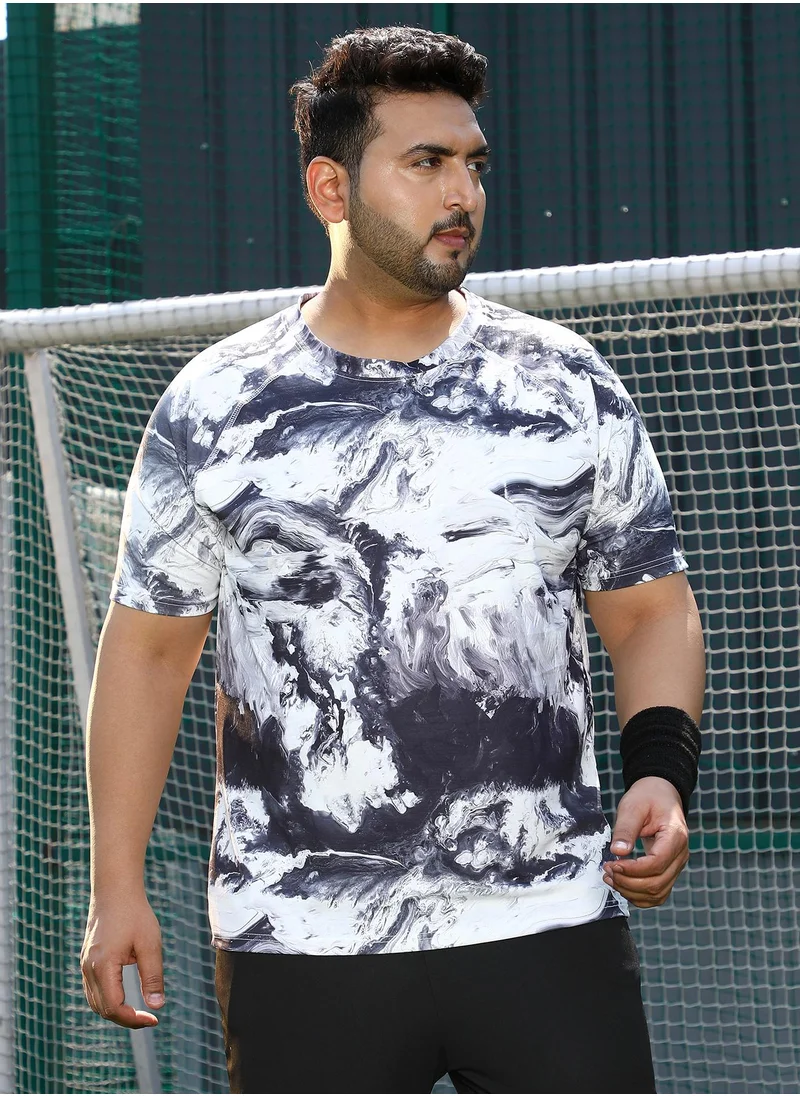 انستافاب بلس Instafab Plus Men's Charcoal Black & Cream White Contrast-Brushed Activewear T-Shirt For Casual Wear | Crew Neck | Short Sleeves | Plus Size Jersey T-Shirt Crafted With Comfort Fit For Everyday Wear
