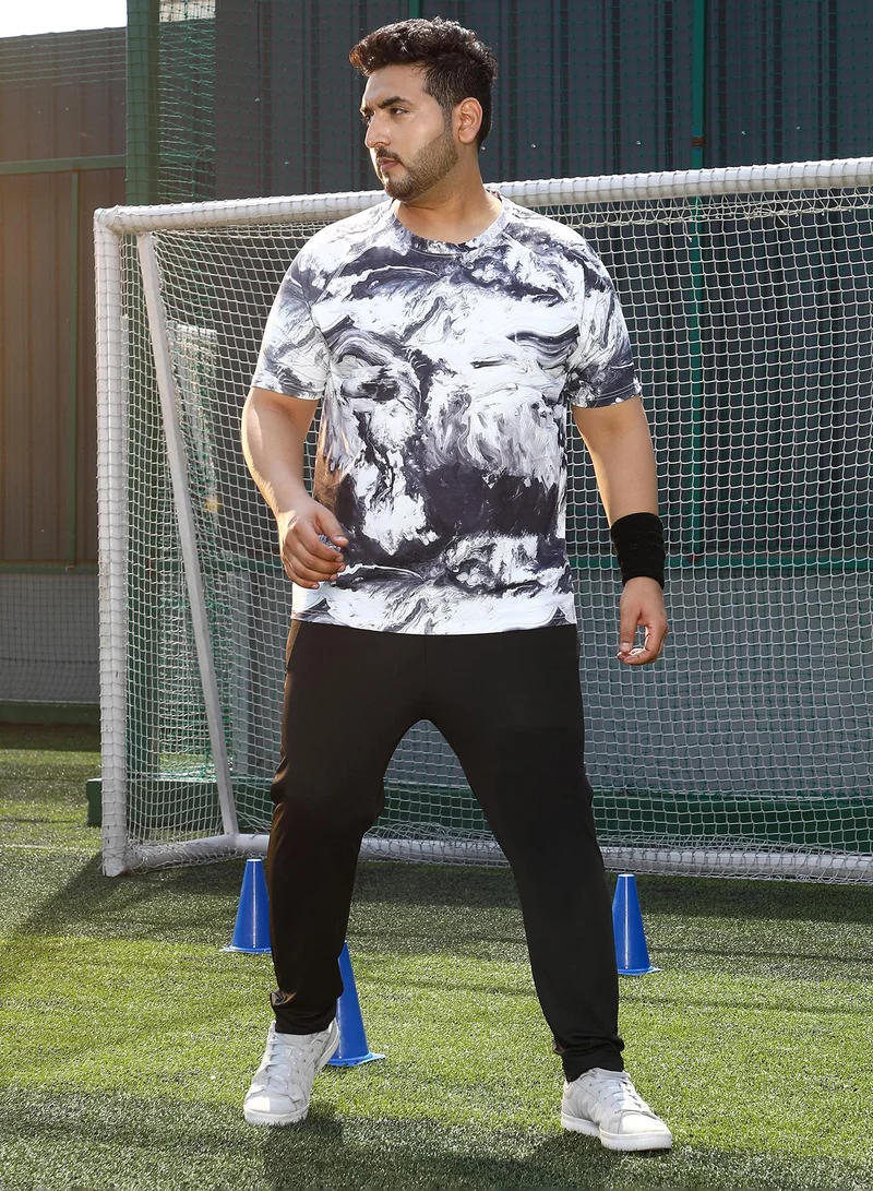 Instafab Plus Instafab Plus Men's Charcoal Black & Cream White Contrast-Brushed Activewear T-Shirt For Casual Wear | Crew Neck | Short Sleeves | Plus Size Jersey T-Shirt Crafted With Comfort Fit For Everyday Wear