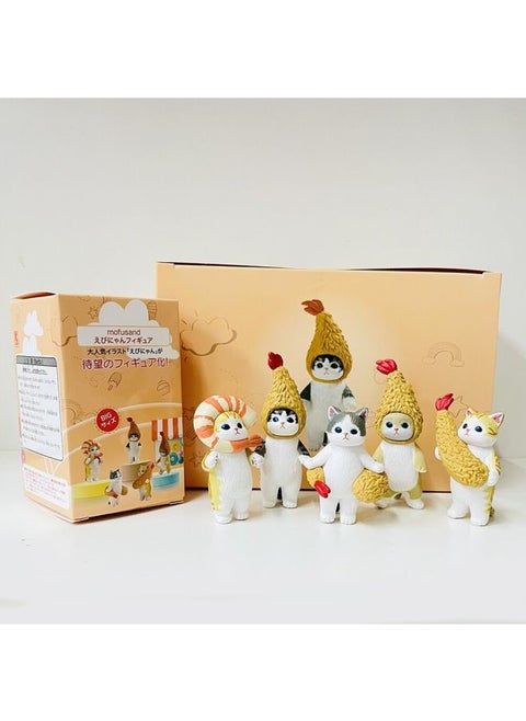Cat Fusandi Shark Cat Fried Shrimp Cat Dress-up Series Box Egg Blind Box Ornaments Doll Model Cat Doll-Color:2nd Generation 5 Types Of Fried Shrimp Cats