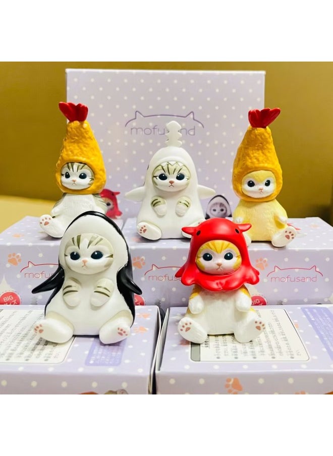 Cat Fusandi Shark Cat Fried Shrimp Cat Dress-up Series Box Egg Blind Box Ornaments Doll Model Cat Doll-Color:2nd Generation 5 Types Of Fried Shrimp Cats