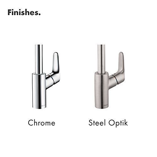 Hansgrohe هانسغروهي فوكس من الستانلس ستيل مع قوس عالي لحوض المطبخ، صنابير المطبخ مع رذاذ قابل للسحب، صنبور لحوض المطبخ، رأس رذاذ مغناطيسي، أوبتيك 04505800 من الستانلس ستيل، 1.75 - Image 4