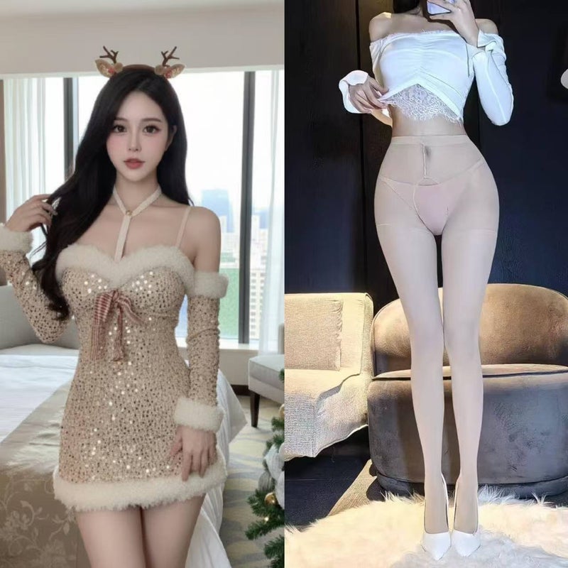 Qiaoduo Christmas Bow Halterneck Tube Top Dress Slim Sequined Short Skirt Pure Lust Style Hip Skirt Suit - Image 1