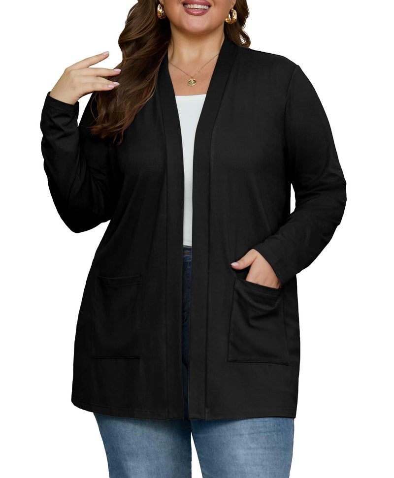 OLRIK Womens Plus Size Sweaters Black Cardigan For Women Plus Size Jackets For Women Black-3X - Image 1