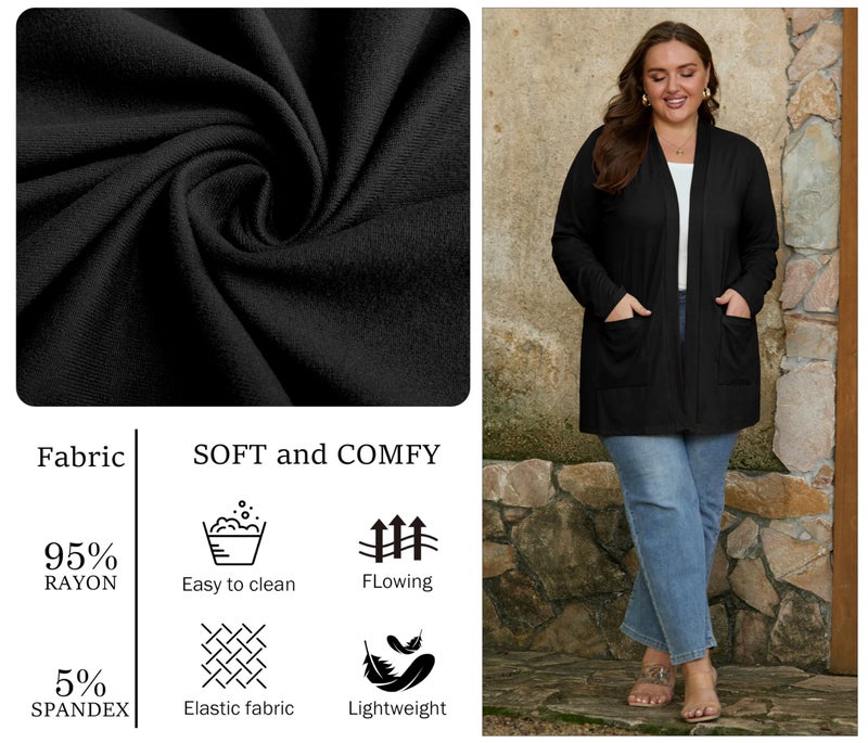 OLRIK Womens Plus Size Sweaters Black Cardigan For Women Plus Size Jackets For Women Black-3X - Image 3