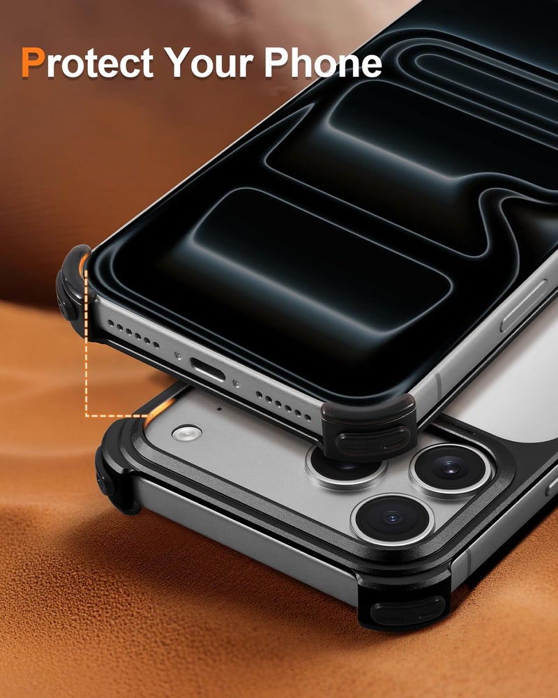 OATSBASF for iPhone 17 Pro Max Bumper Case, Metal Aluminum Frameless Slim, No Back Design Compatible with MagSafe, Shockproof Phone Case 6.9 inch, Black - Image 3