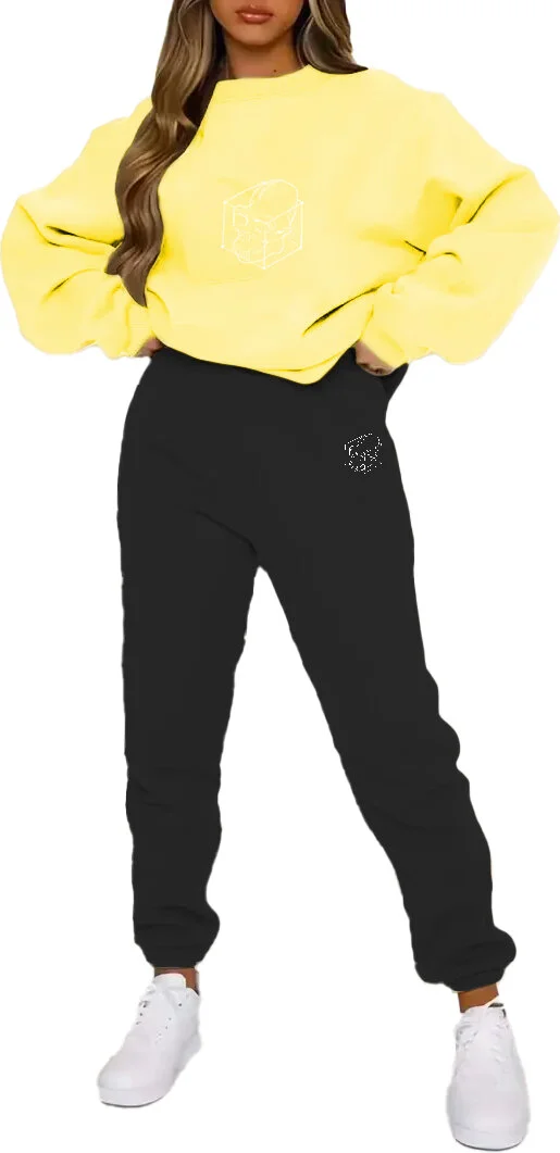 DogFish Tracksuit Set Oversize Skull Printed Tracksuit Set,lover,couple Combination Yellow