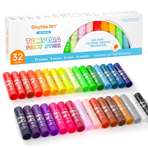Shuttle Art Tempera Paint Sticks, 32 Colors Solid Tempera Paint for Kids, Super Quick Drying, No-Toxic, Works Great on Paper Wood Glass Ceramic Canvas - Image 1