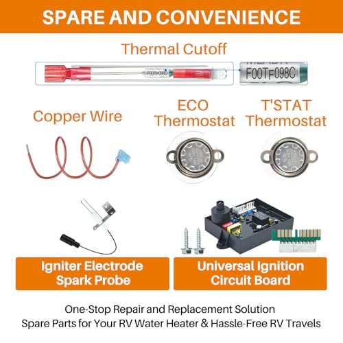 XINSTCO 3 In 1 RV Water Heater Replacement Parts Spare Kit for Atwood/Dometic, 91365 RV Water Heater Circuit Board, 91447 Thermal Cut Off & Thermostat Kit, 93868 Spark Probe Igniter Electrode - Image 2
