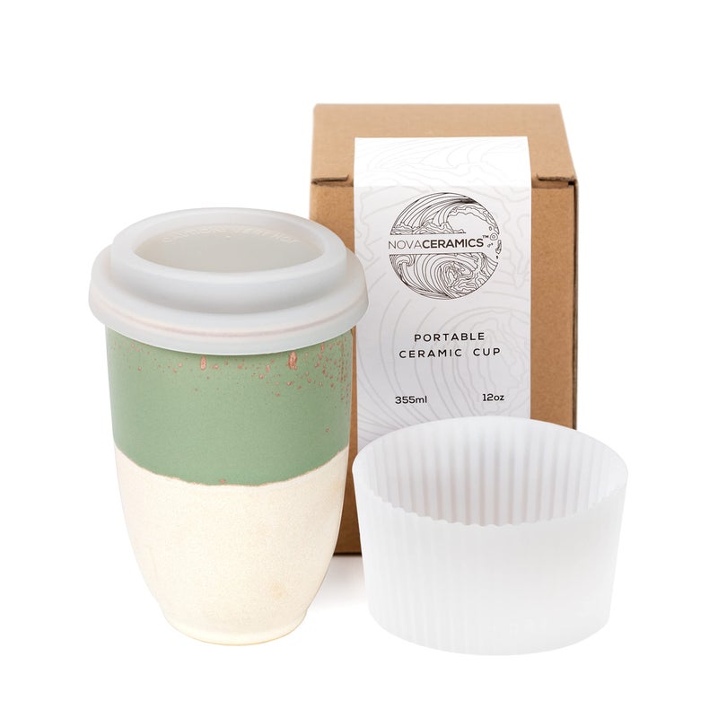 NOVA CERAMICS Travel Mug  Ceramic To Go Coffee Mug With Lid  Travel Mug Ceramic To Go Cup  Microwave  Dishwasher Safe Ceramic Coffee Mug With Lid  Gifts For Women Men Him Her  12oz  Sage Green