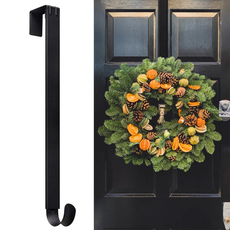 Myfolrena Wreath Hanger Adjustable Door Hanger Wreath Hanger for Front Door 15 to 24inchOver The Door Wreath Hanger Hold Up 20lb Black1 Pack