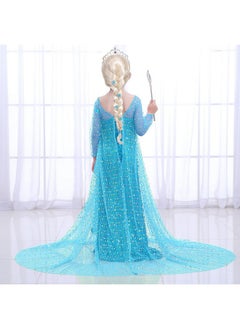 G.C Girls Elsa Frozen Dress Costume Princess Dress Up Clothes With Long Cape Kids Toddler Wig Crown Wand Jewelry Necklace Accessories Halloween Cosplay Birthday Party Supplies  - Image 4