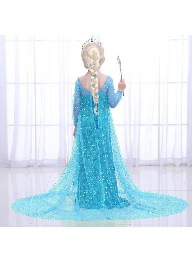 G.C Girls Elsa Frozen Dress Costume Princess Dress Up Clothes With Long Cape Kids Toddler Wig Crown Wand Jewelry Necklace Accessories Halloween Cosplay Birthday Party Supplies  - Image 4