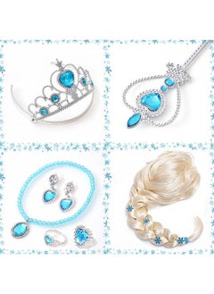 G.C Girls Elsa Frozen Dress Costume Princess Dress Up Clothes With Long Cape Kids Toddler Wig Crown Wand Jewelry Necklace Accessories Halloween Cosplay Birthday Party Supplies  - Image 5