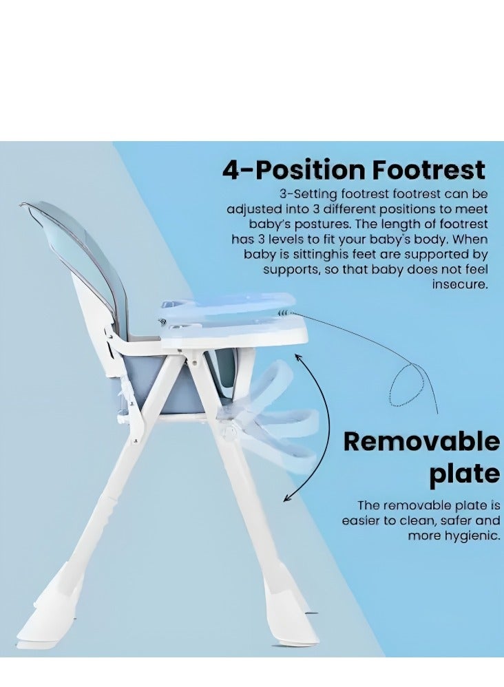 فول جوي كرسي طعام للأطفال باللون الازرق قابل للطي ومتعدد الوظائف يوفر لطفلك راحة وأمان أثناء تناول الطعام. تصميم مريح وعملي يتيح لك تعديل الارتفاع والميل لضمان أفضل تجربة طعام لصغيرك - Image 5