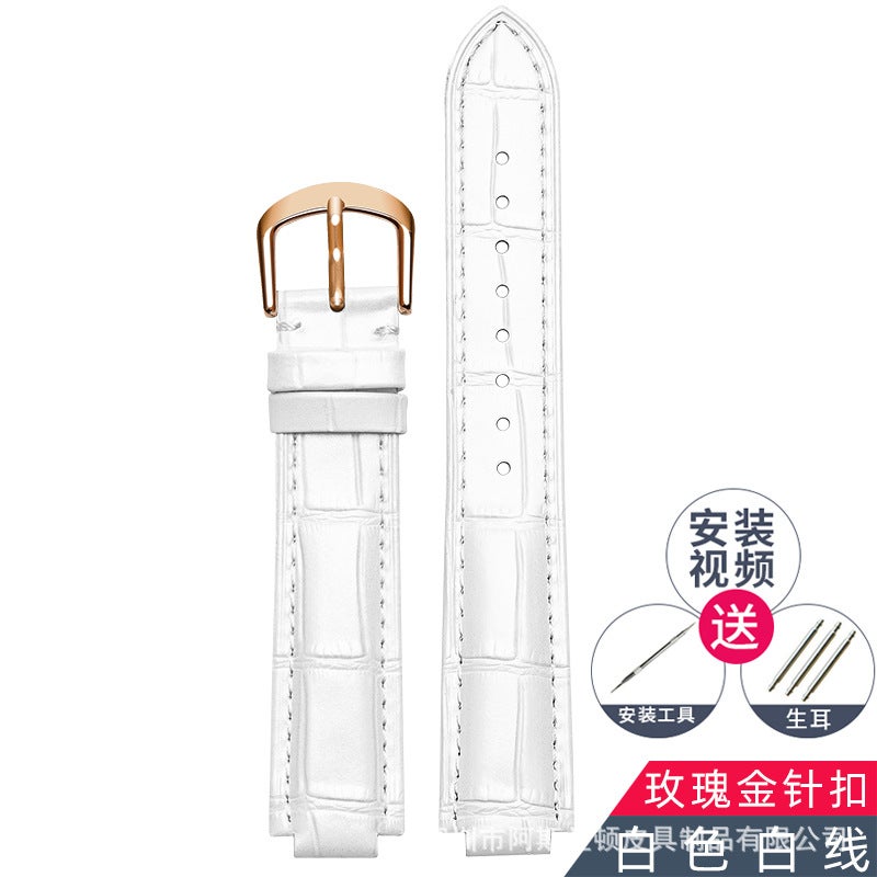 Generic Spot supply card I blue balloon leather strap mens and womens waterproof top layer cowhide pin buckle watch strap accessories White leather belt rose gold pin buckle 