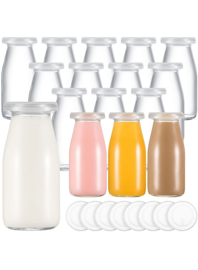 Zubebe 12 Pack 6.76 oz Small Glass Milk Bottles Clear Mini Party Bottles with Lids Glass Juice Jars Reusable Small Milk Jars Vintage Breakfast Shake Containers for Baby Shower Birthday Party Favors - Image 1