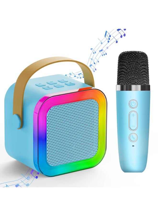 Mini Karaoke Machine for Kids Adults,Portable Bluetooth Speaker,1 Wireless Microphone with Fun Voice Changing Function-Toys for Girl Boys Birthday Gifts Ideas (Blue - 1 Mic)