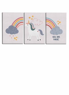 LOWHA Set Of 3 Framed Canvas Wall Arts Stretched Over Wooden Frame, Abstract Kids Cute Paintings, For Home, Living Room, Office Decor  - Image 4