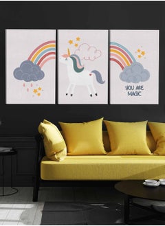 LOWHA Set Of 3 Framed Canvas Wall Arts Stretched Over Wooden Frame, Abstract Kids Cute Paintings, For Home, Living Room, Office Decor  - Image 3